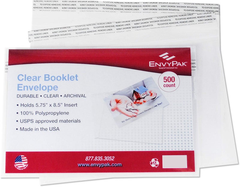 EnvyPak Envelope Crystal Clear Booklet Style 6" x 9", Permanent Tape (5.5â€³ x 8.5â€³ Insert Size) Holds Booklets, Catalogs and Brochures. - Box of 500 - Image 1
